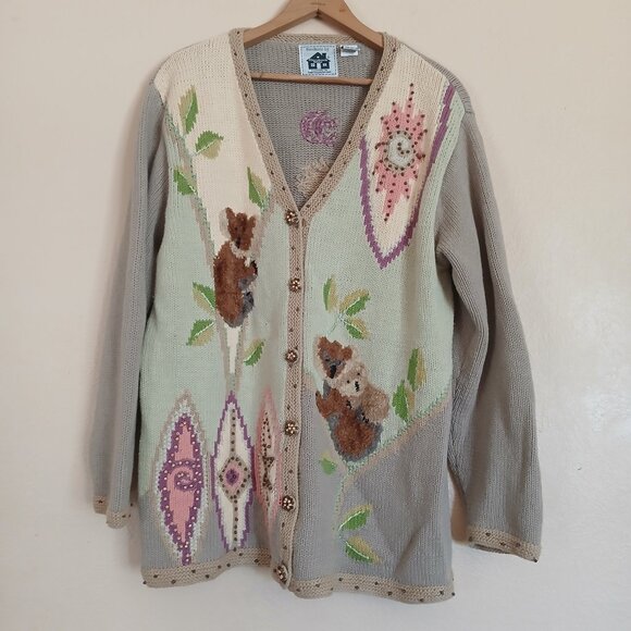 Vintage StoryBook Knits Koala Dreamland Cardigan Sweater Women's L - Picture 1 of 8